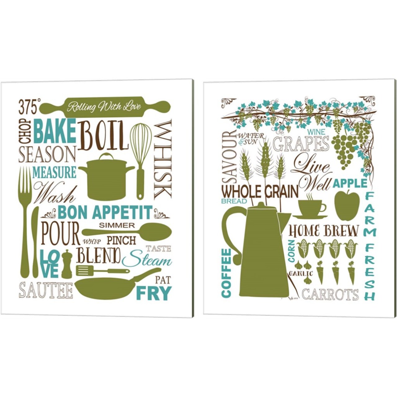 Culinary Love (color) by Leslie Fuqua 12" x 15" Canvas Wall Art (Set of 2)